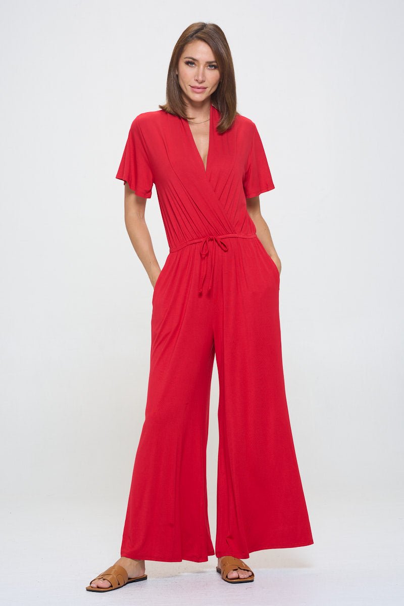 Image of West K Tiffany Flutter Sleeve Knit Jumpsuit Red