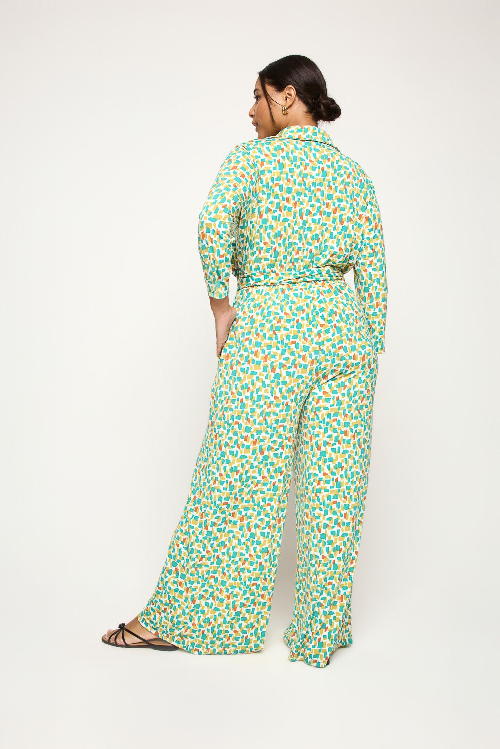 Image of West K Valerie Plus Size Three Quarters Sleeve Button Down Collared Jumpsuit Black