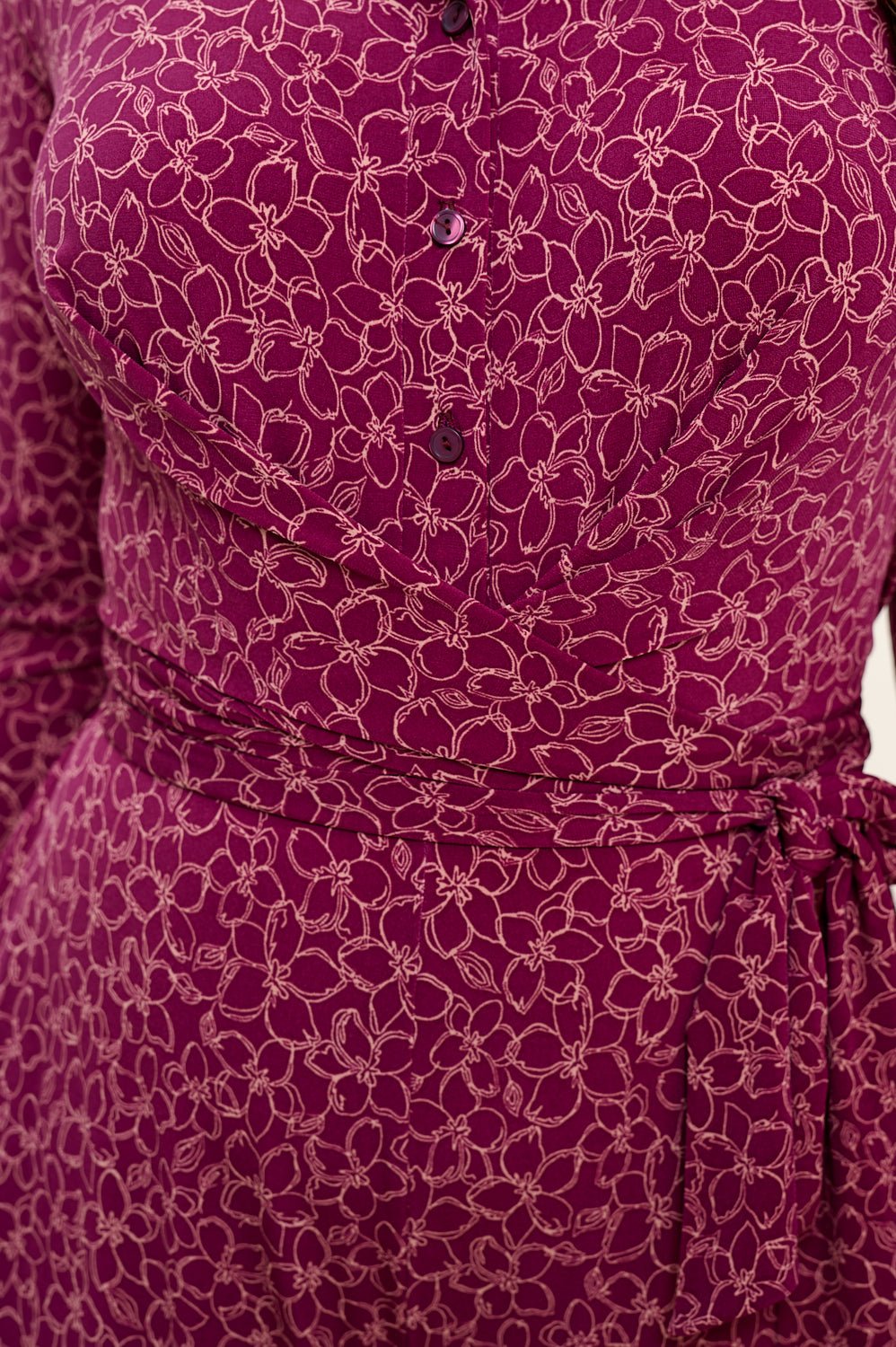 Image of West K Valerie Plus Size Three Quarters Sleeve Button Down Collared Jumpsuit Wine Ivory Floral