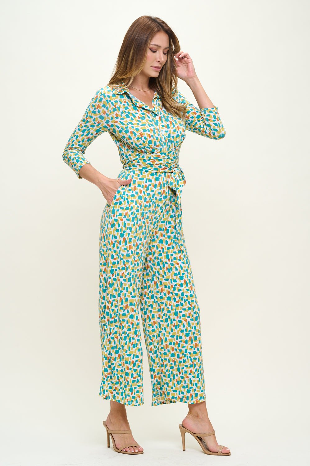Image of West K Valerie Three Quarters Sleeve Button Down Collared Jumpsuit Black