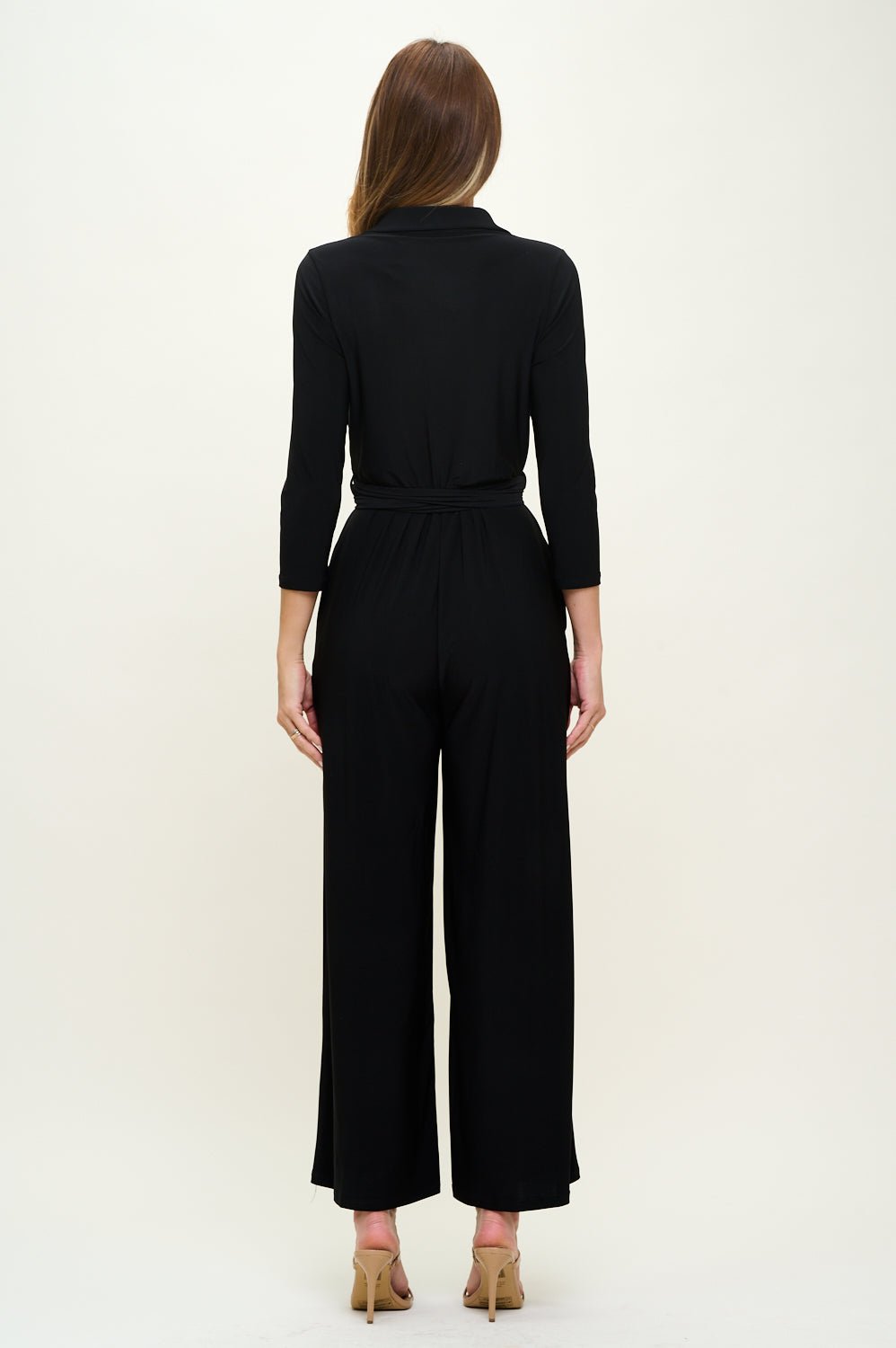 Image of West K Valerie Three Quarters Sleeve Button Down Collared Jumpsuit Black