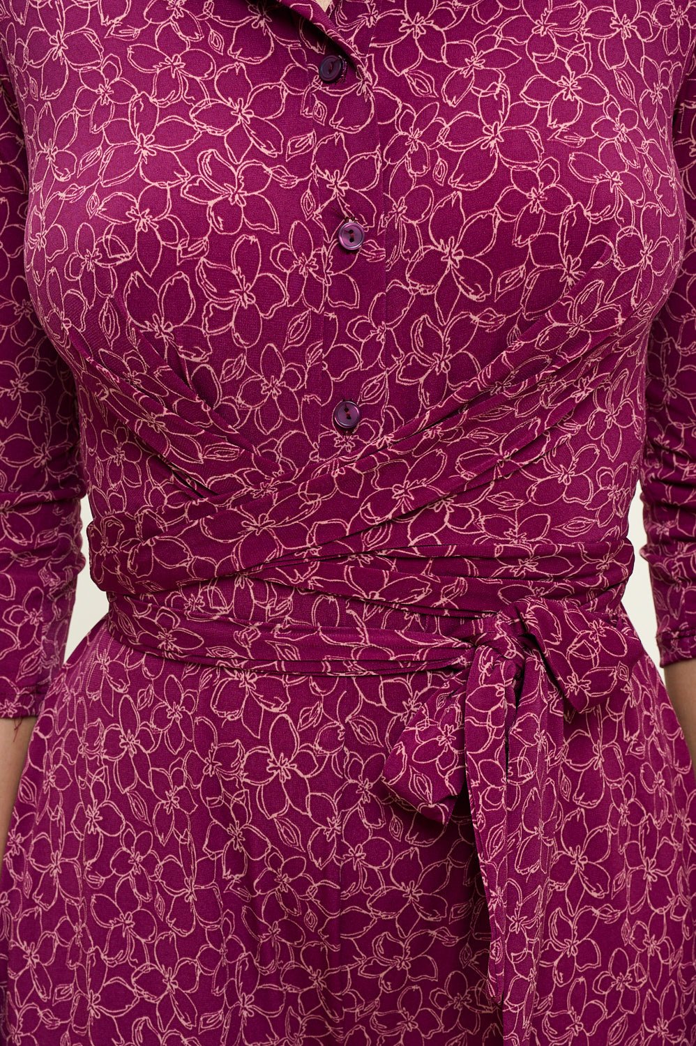 Image of West K Valerie Three Quarters Sleeve Button Down Collared Jumpsuit Wine Ivory Floral