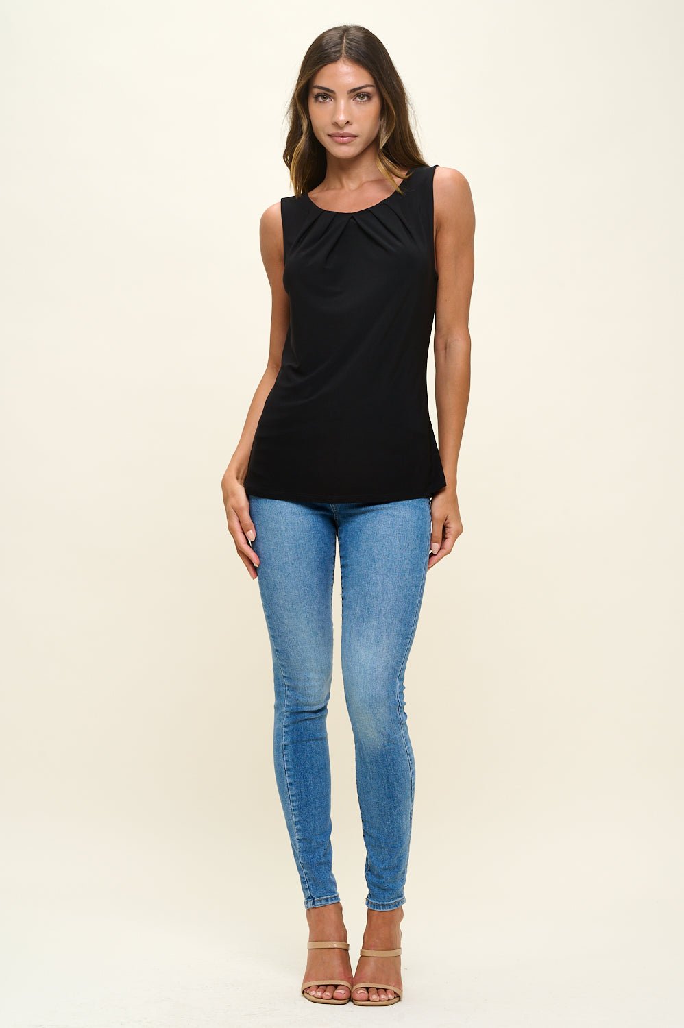 Image of West K Veda Sleeveless Pleated Neck Top Black