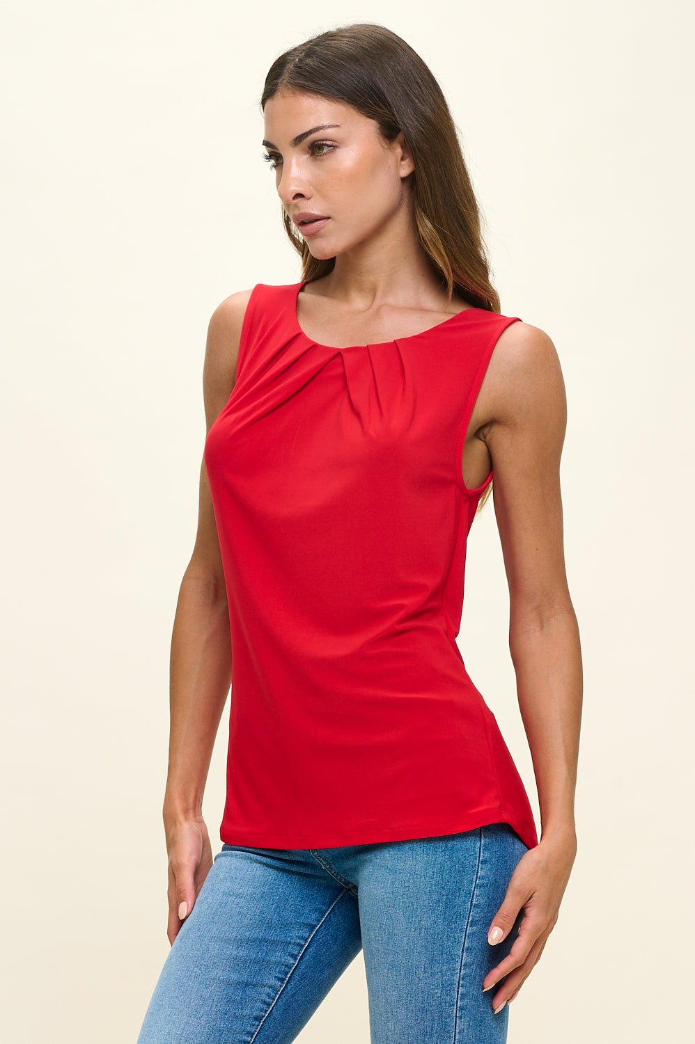 Image of West K Veda Sleeveless Pleated Neck Top Red