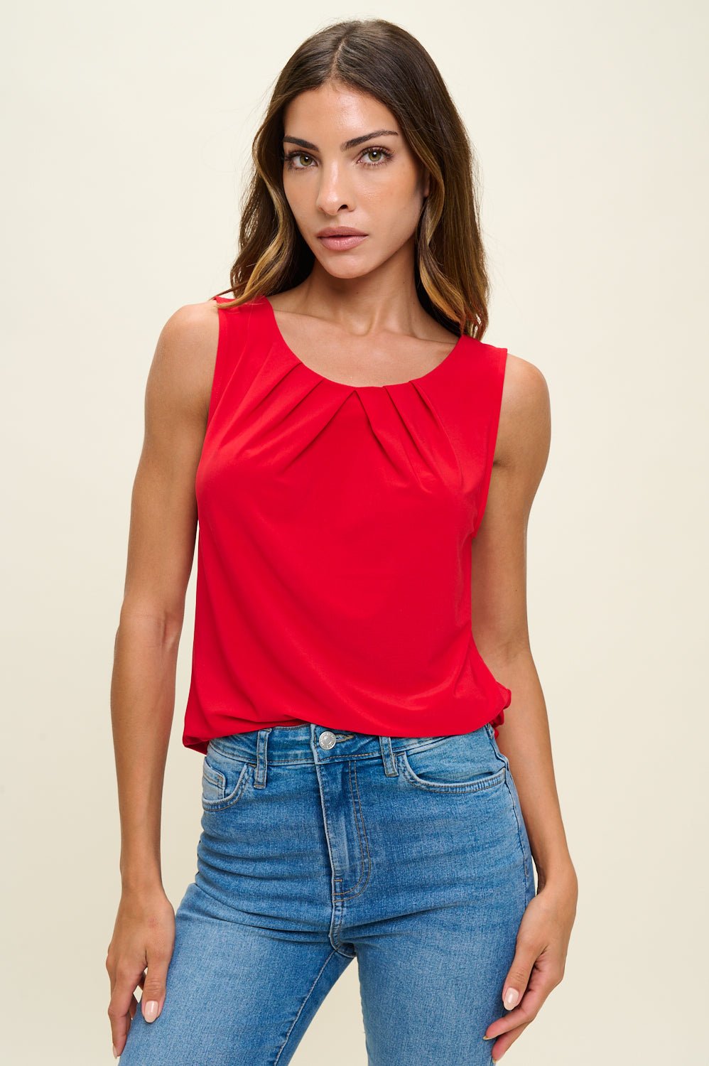 Image of West K Veda Sleeveless Pleated Neck Top Red