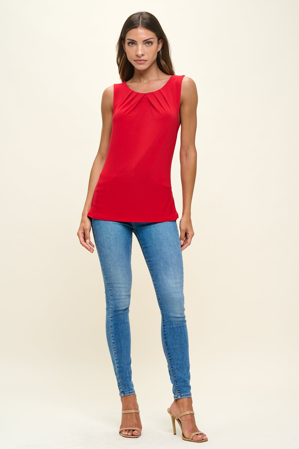 Image of West K Veda Sleeveless Pleated Neck Top Red