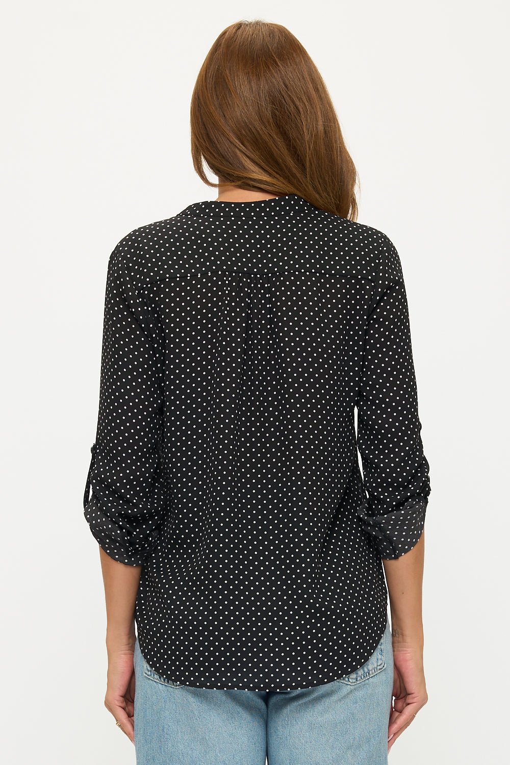 Image of West K Vera Roll - tab Button Down Blouse Black White Dots