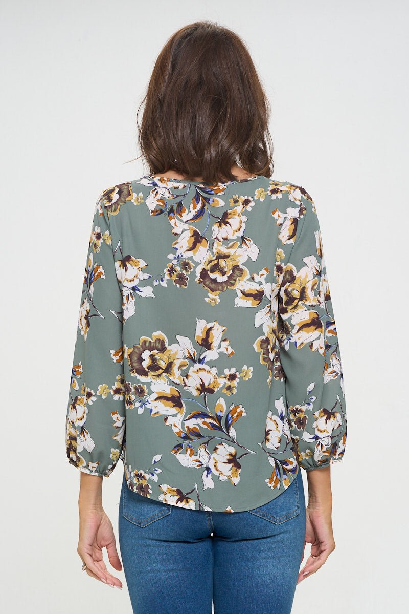 Image of West K Veronica Tie Front Blouse Green Floral