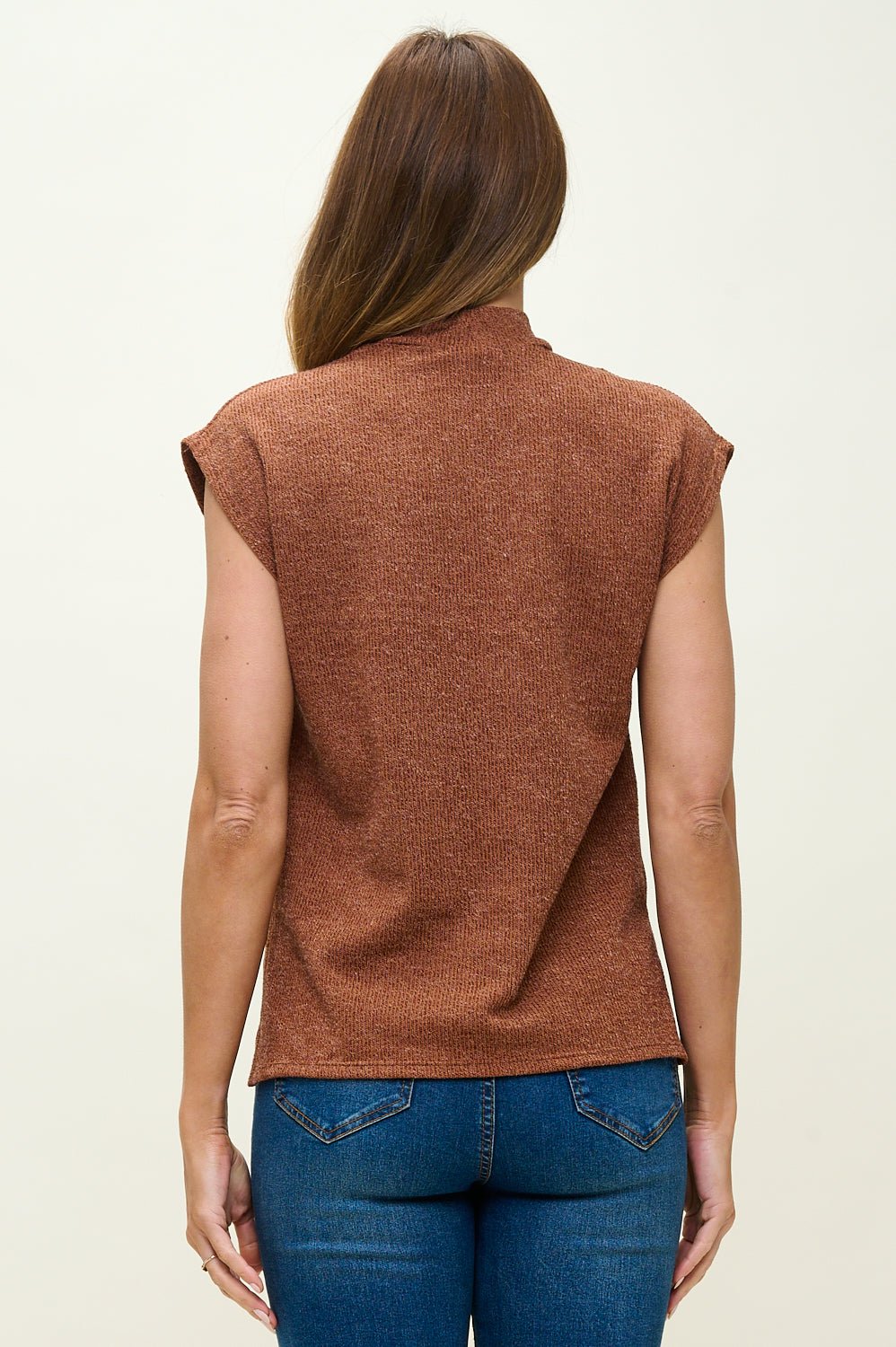 Image of West K Wrenley Sleeveless Ribbed Blouse Burnt Orange