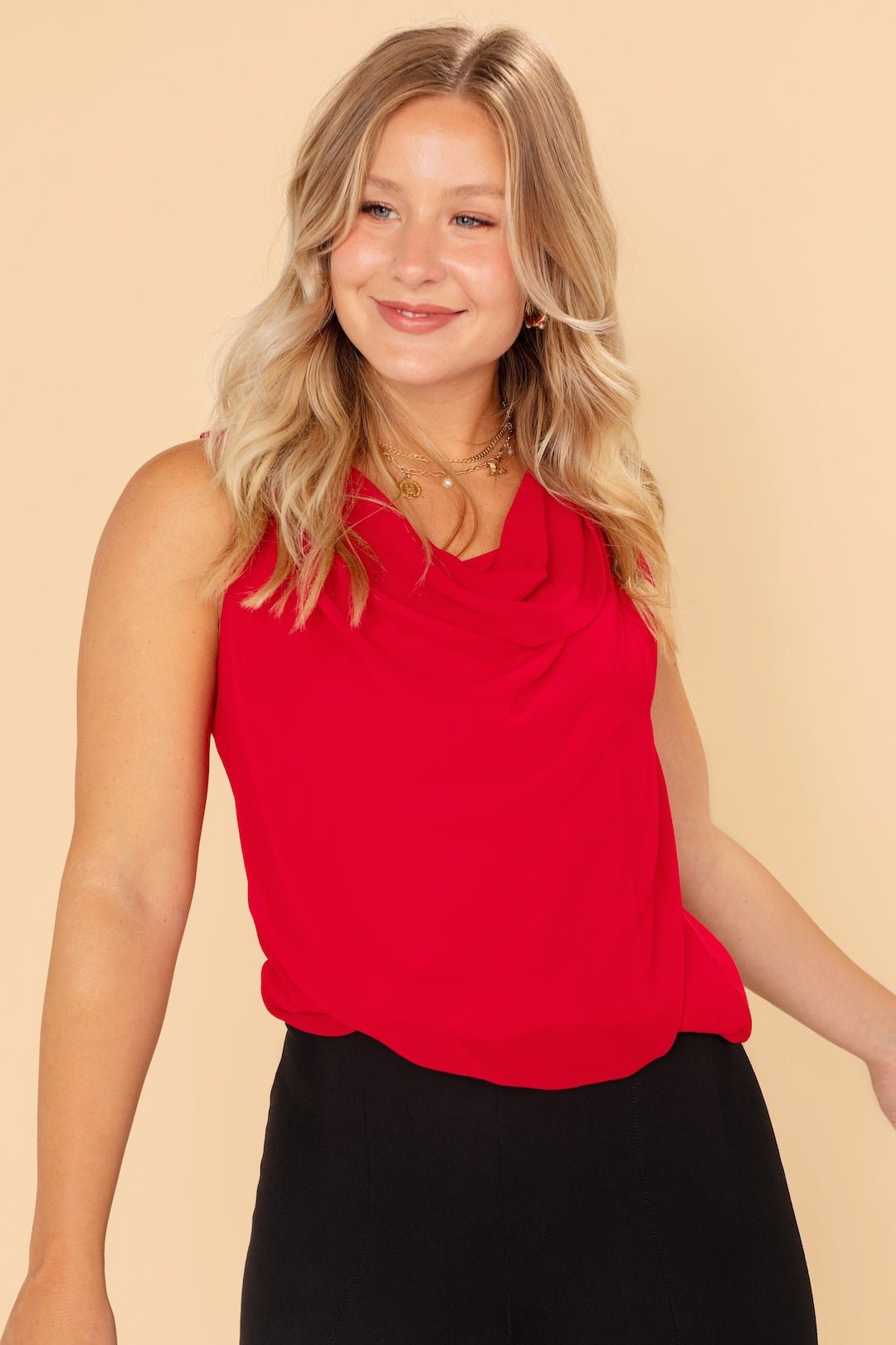 Image of West K Chelsea Sleeveless Cowl Neck Top Red