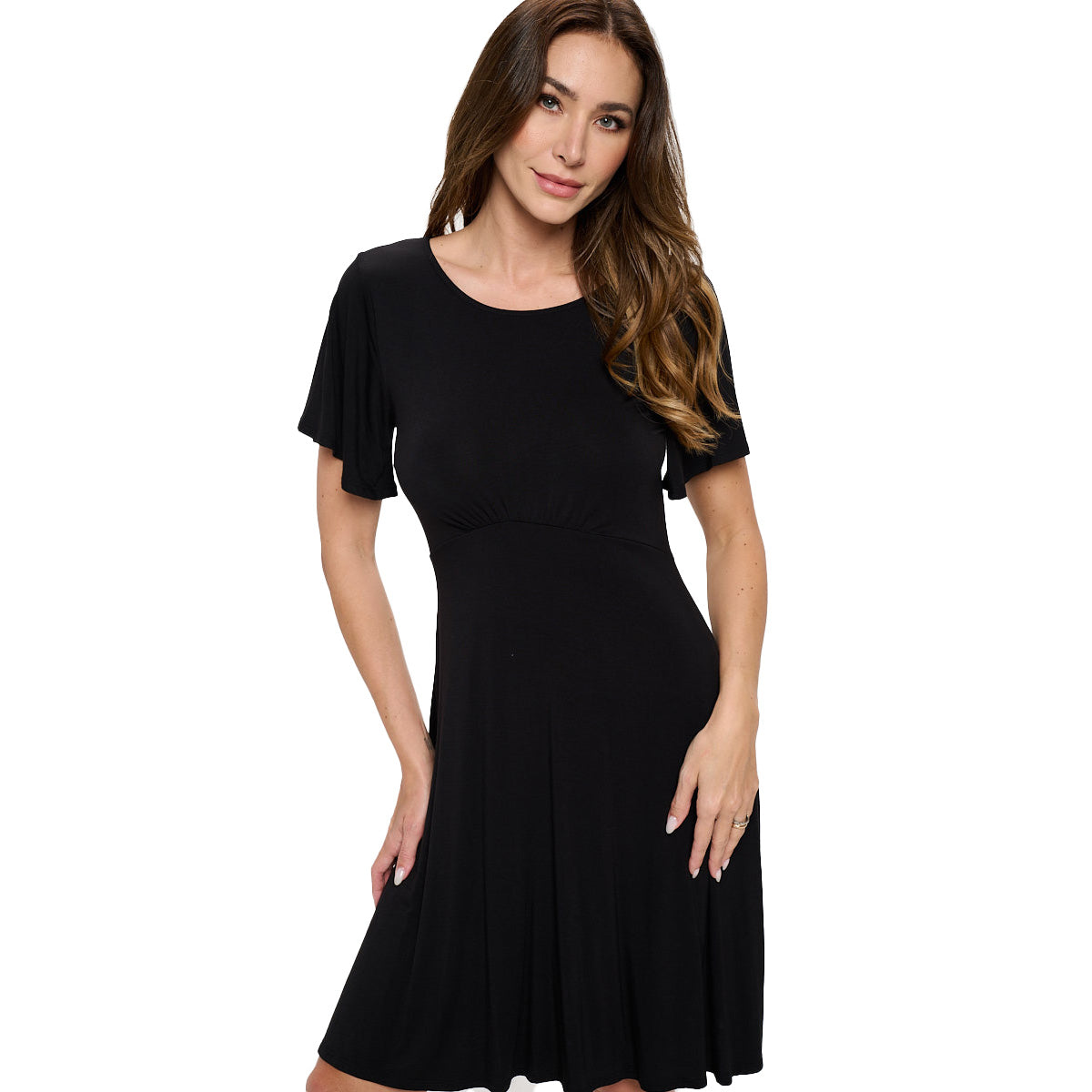 Elli Short Flutter Sleeve High-Waist Mini Dress