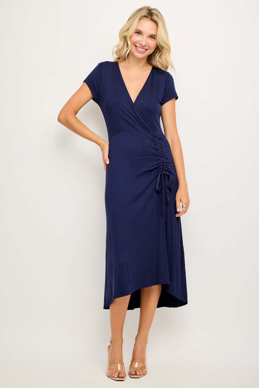 Emma Ruched Midi Wrap Dress