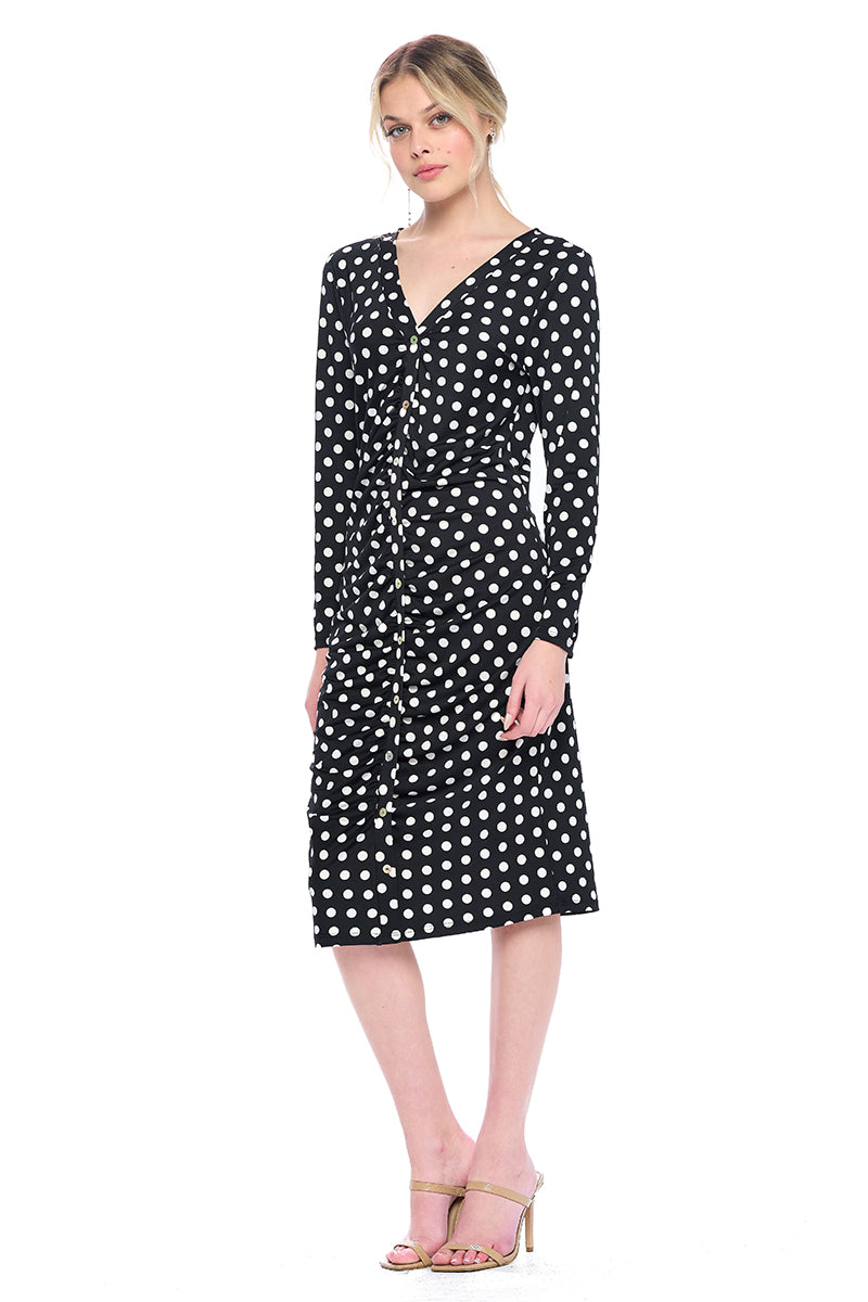 Juliette Long sleeve Faux Buttom Midi Dress