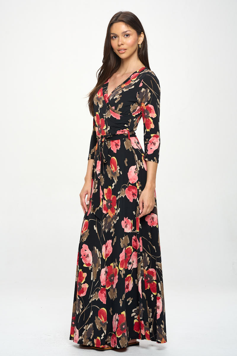 Grace Faux-Wrap Maxi Dress with Tie Waist