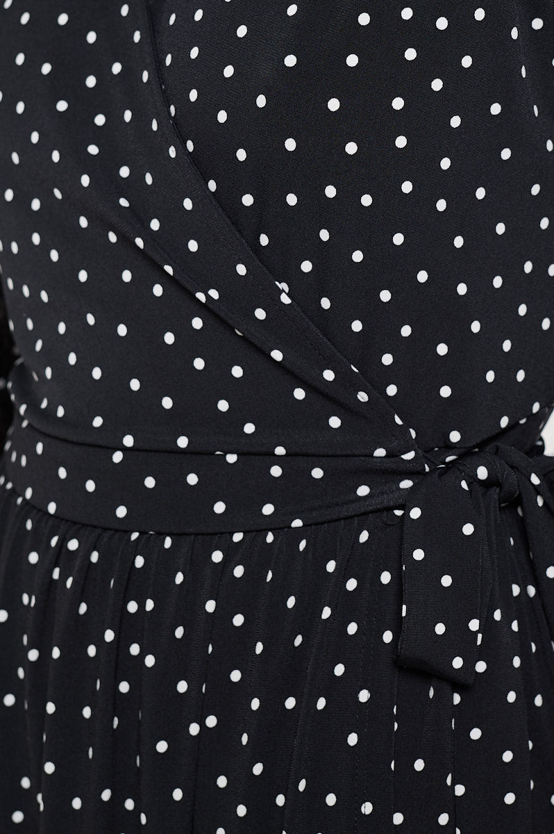 Image of West K Hadley Three Quarter Sleeve Full Wrap Dress Black White Dots