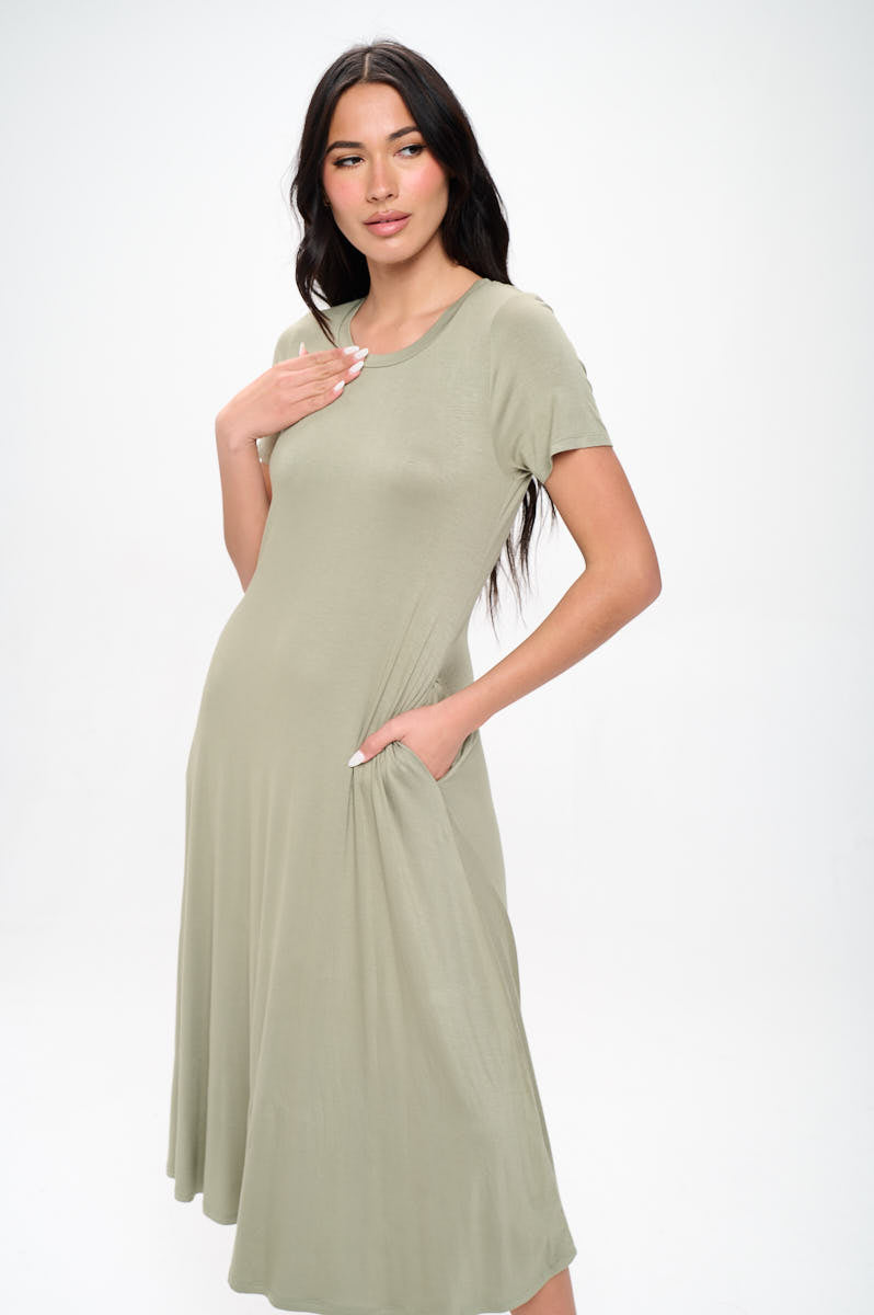 Jenesis Crewneck T-Shirt A-line Dress with Pockets