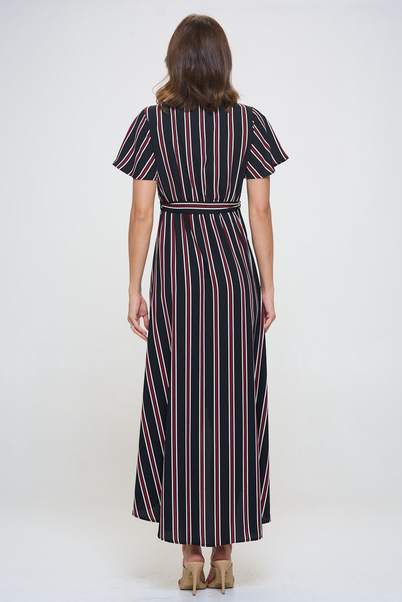 Woven Georgia Faux Wrap Dress with High-Low Hem and Tie Waist