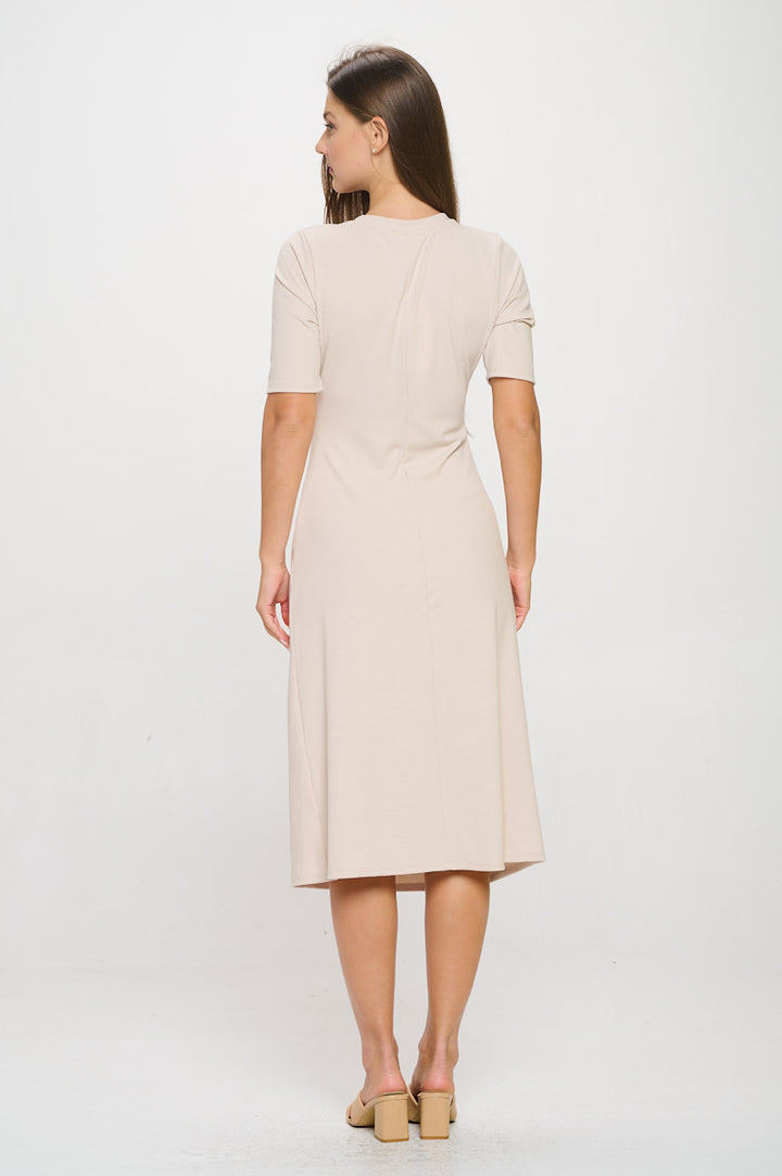 Darcy Side-Ruched Crew Neck Knit Midi Dress