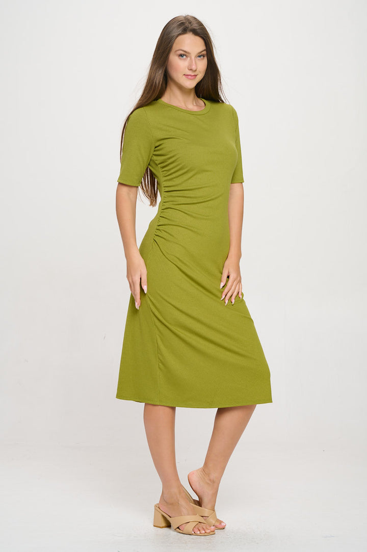 Darcy Side-Ruched Crew Neck Knit Midi Dress