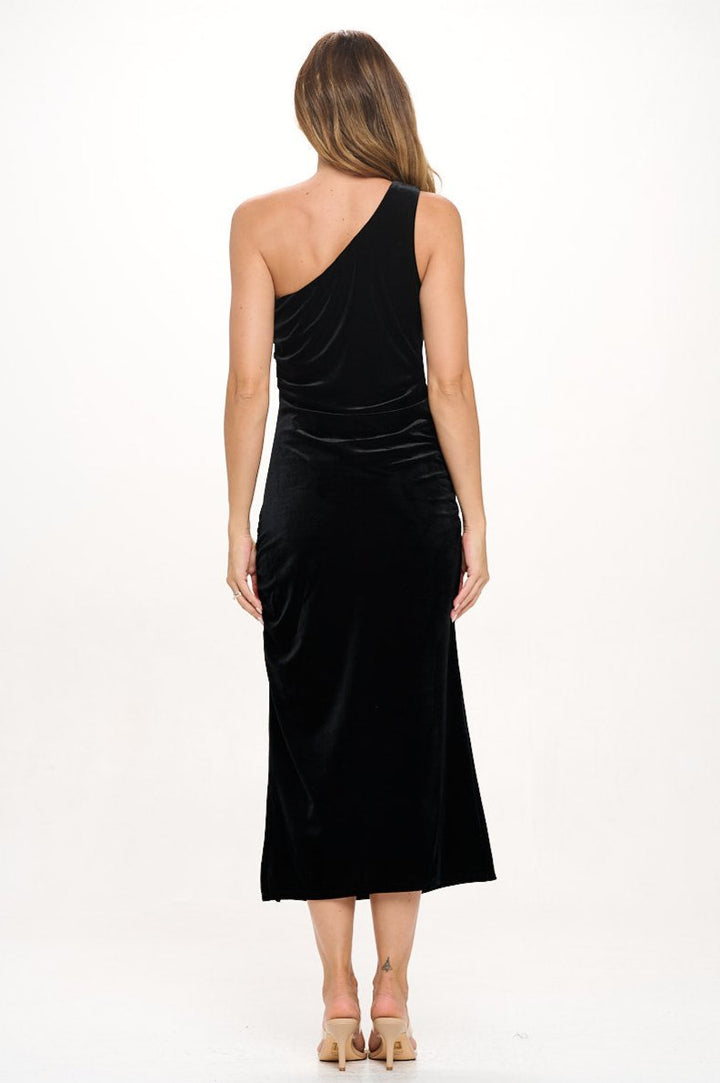 Evelyn Velvet One Shoulder Midi Dress