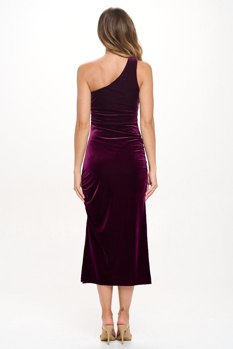 Evelyn Velvet One Shoulder Midi Dress