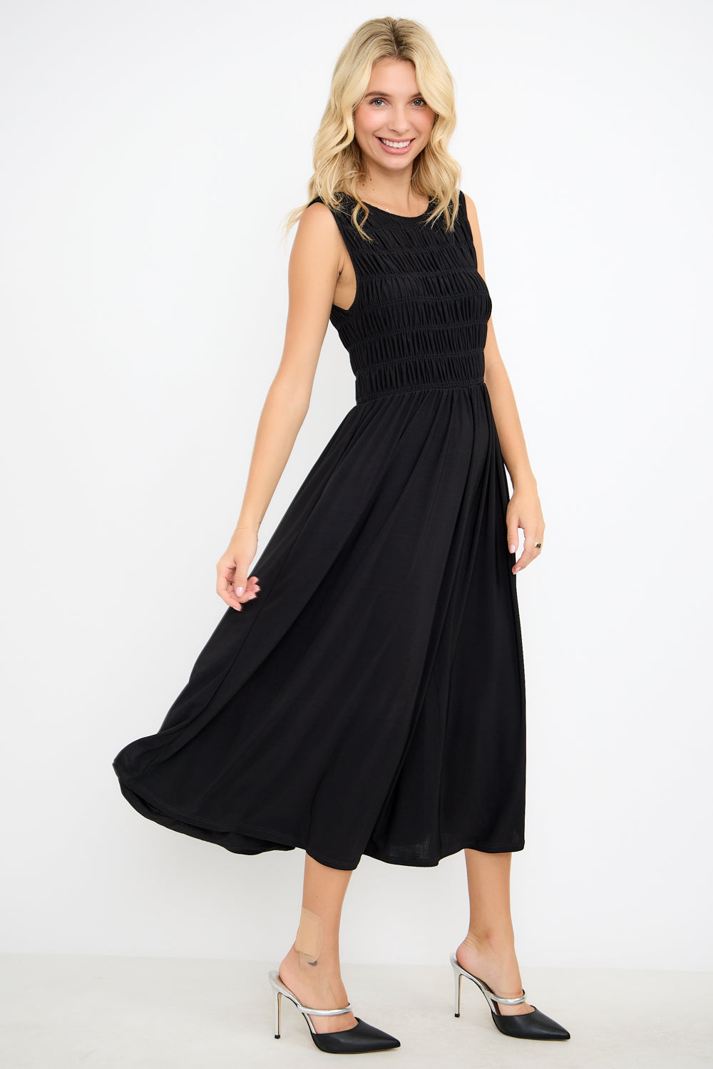 Elowen Smocked Bodice Knit Midi Dress