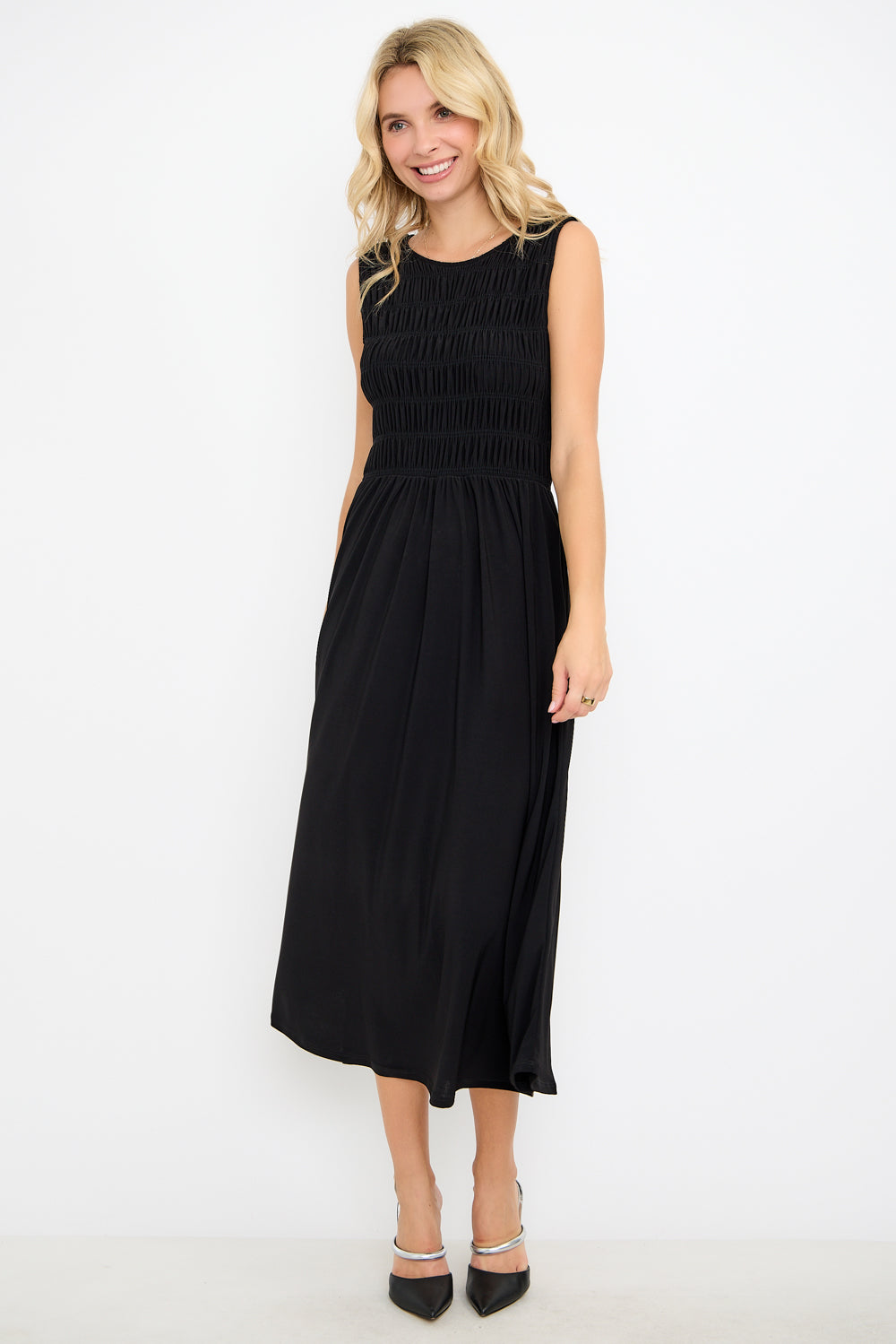 Elowen Smocked Bodice Knit Midi Dress