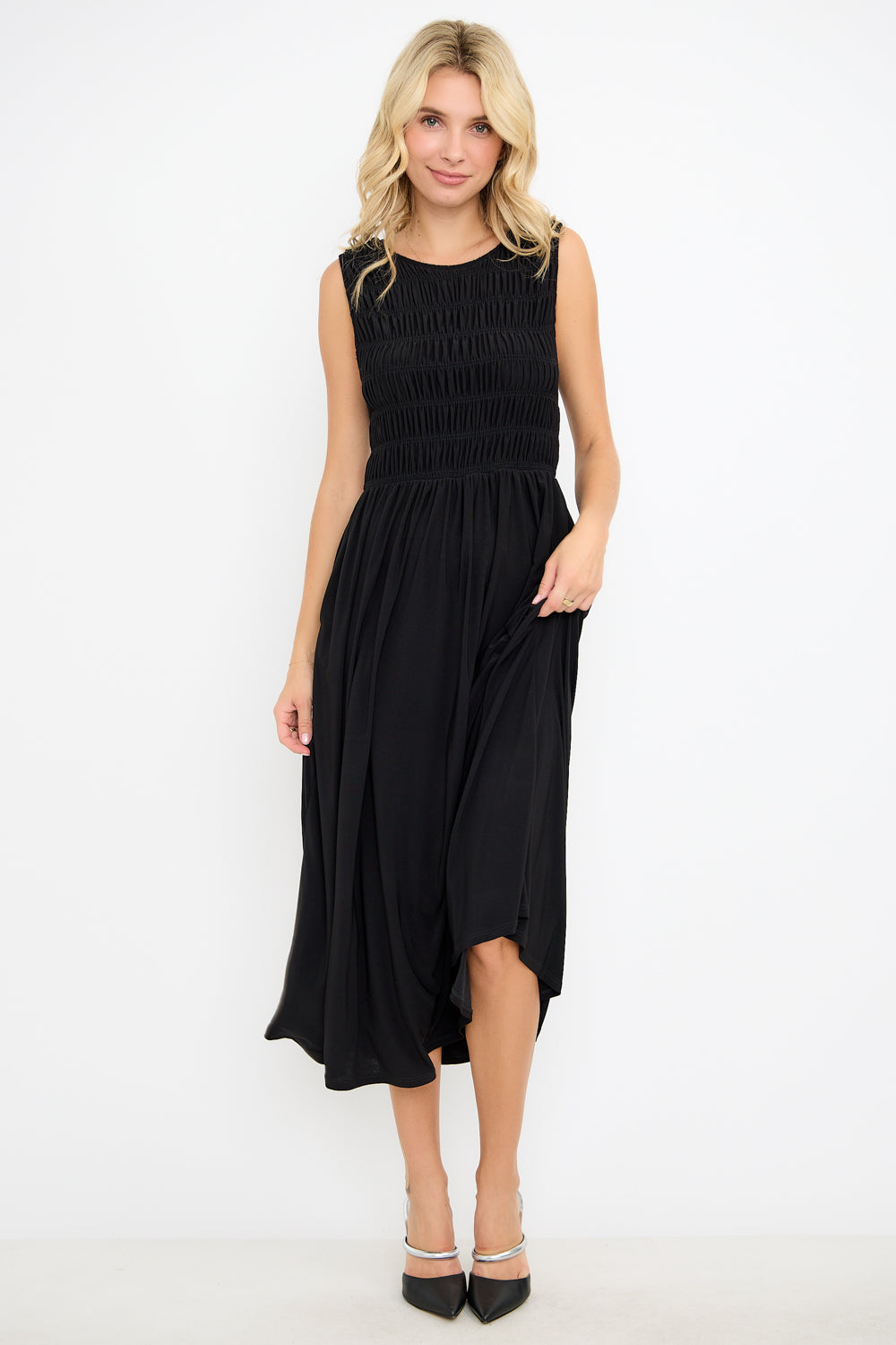 Elowen Smocked Bodice Knit Midi Dress