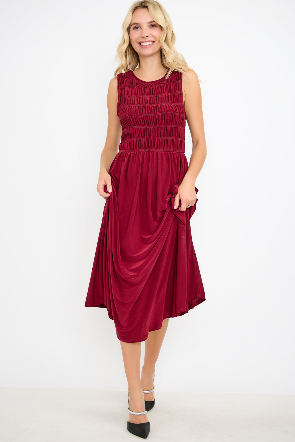 Elowen Smocked Bodice Knit Midi Dress