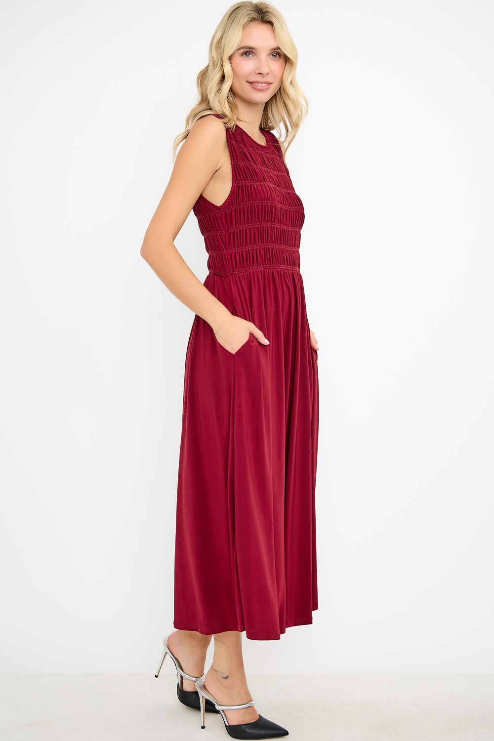 Elowen Smocked Bodice Knit Midi Dress