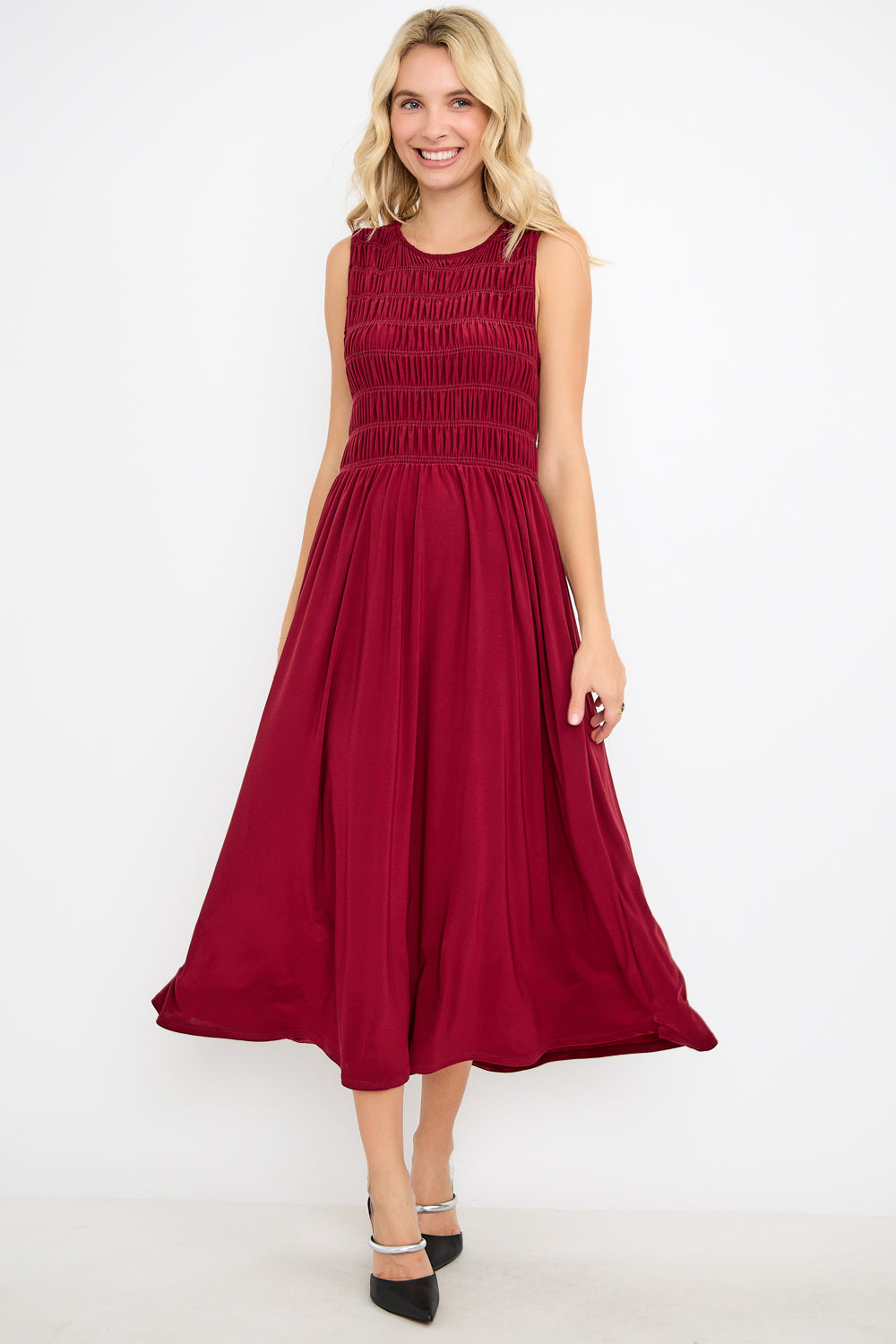 Elowen Smocked Bodice Knit Midi Dress