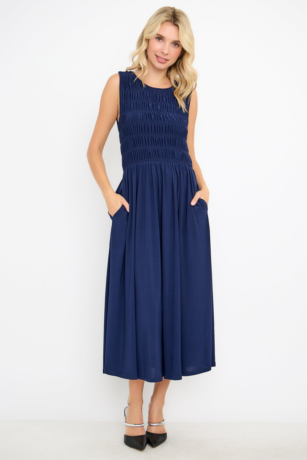 Elowen Smocked Bodice Knit Midi Dress