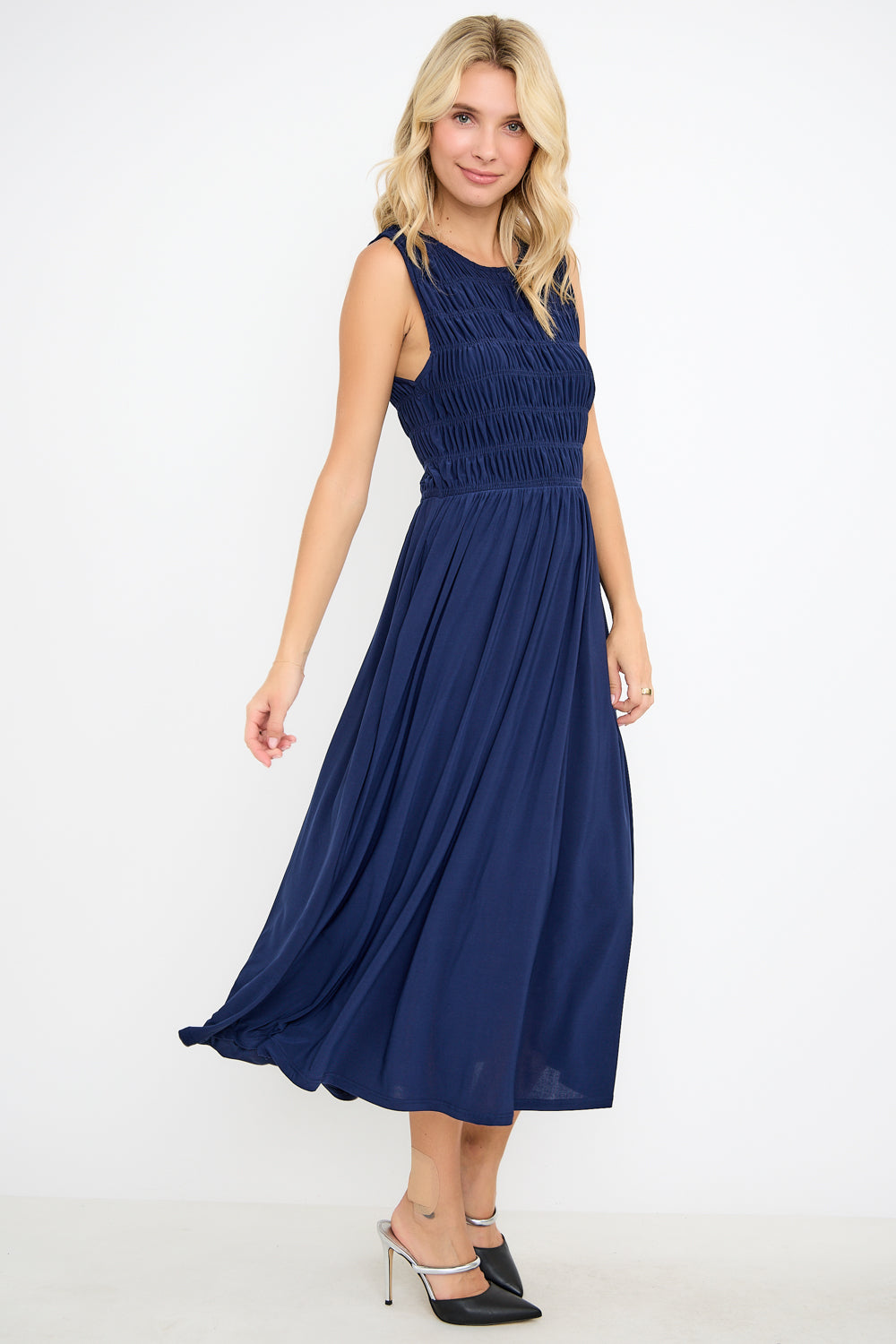 Elowen Smocked Bodice Knit Midi Dress