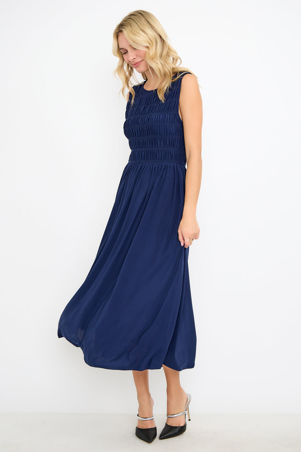Elowen Smocked Bodice Knit Midi Dress