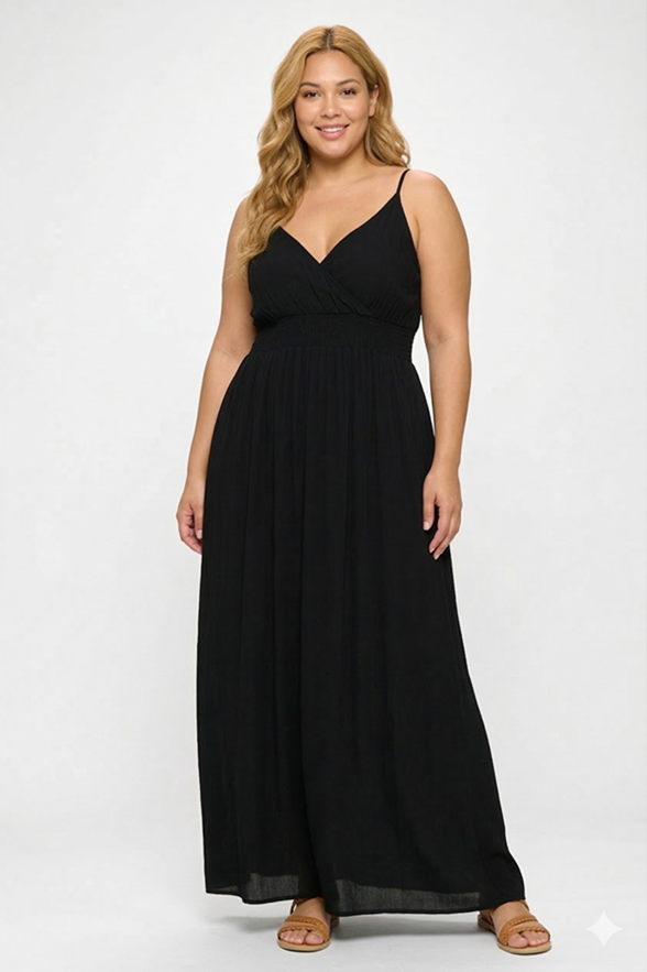 Plus Size Solid Sleeveless Gauze Maxi Dress