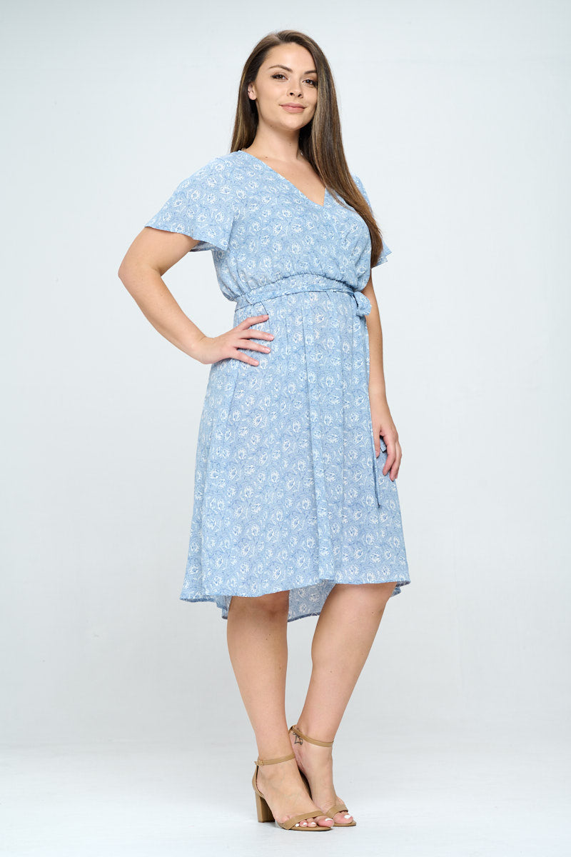 Luna Plus Size Flutter Sleeve Surplice Short Dress