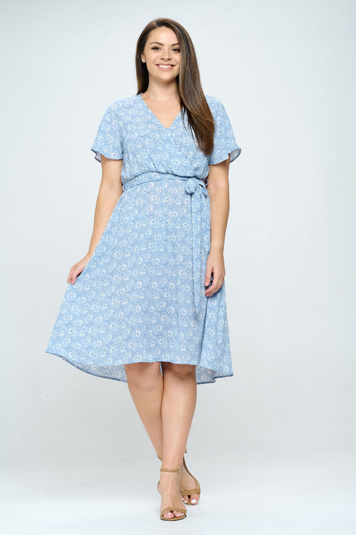 Luna Plus Size Flutter Sleeve Surplice Short Dress