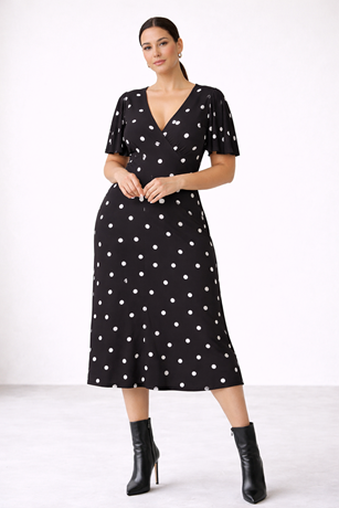 Plus Size Flutter Sleeve V-Neck Midi Dress