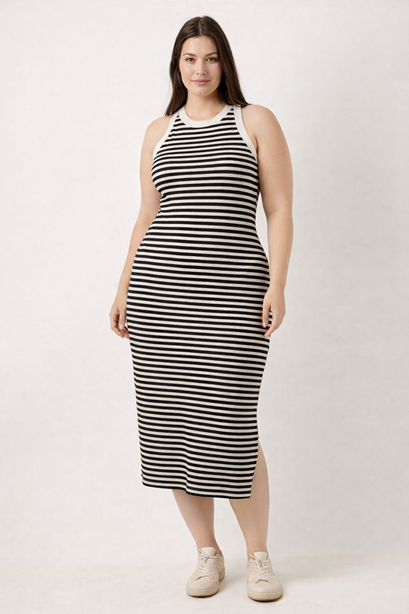 Plus Size Racerback Ribbed Knit Midi Dress