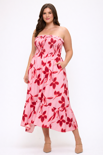 Plus Size Strapless Midi Dress