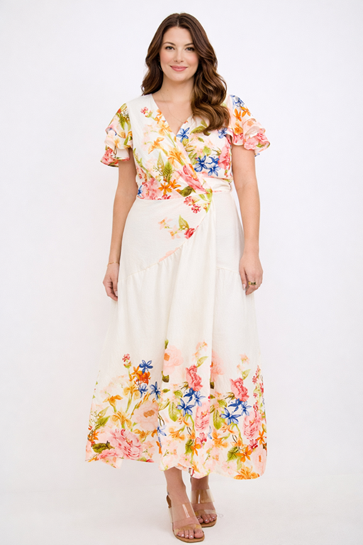 Plus Size Flutter Sleeve Wrap Maxi Dress