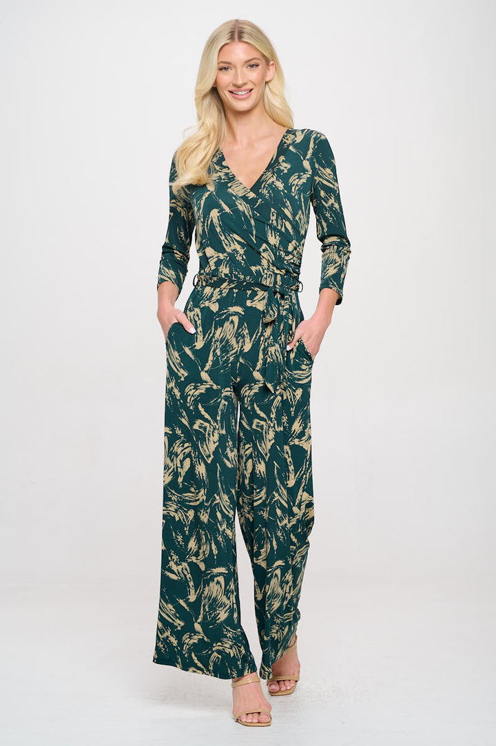 Shay Surplice Neck Three Quarter Sleeve Jumpsuit