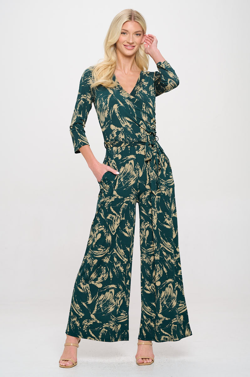 Shay Surplice Neck Three Quarter Sleeve Jumpsuit