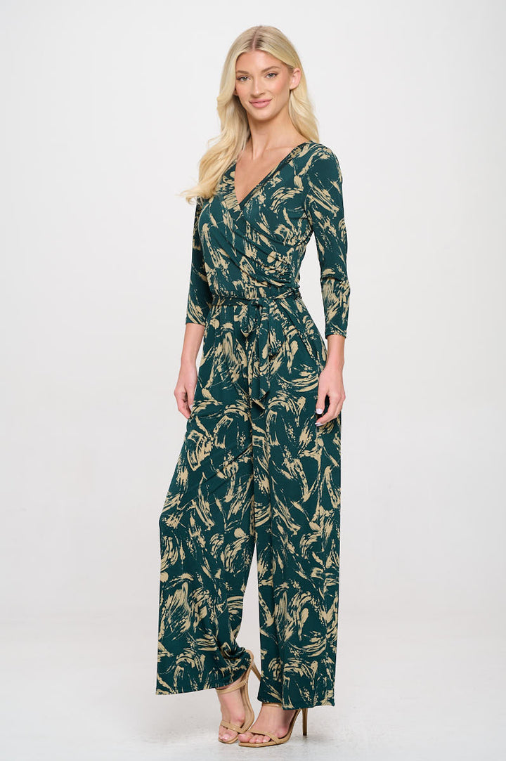 Shay Surplice Neck Three Quarter Sleeve Jumpsuit