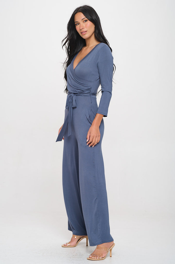 Shay Surplice Neck Three Quarter Sleeve Jumpsuit