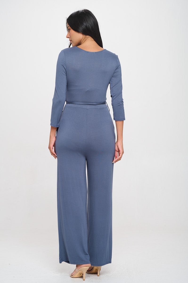 Shay Surplice Neck Three Quarter Sleeve Jumpsuit