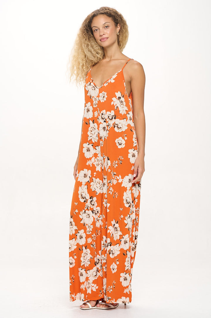 Image of West K Alaiya Knit Strappy Jumpsuit Orange White Floral