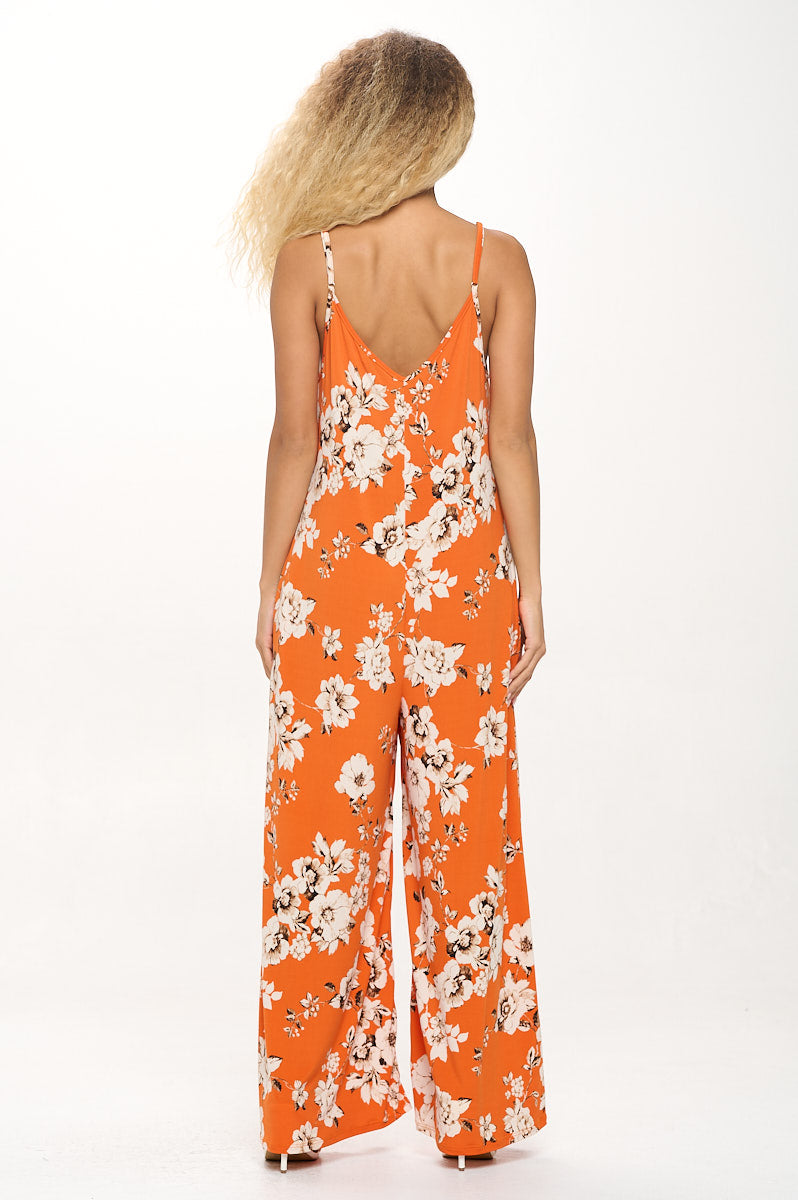 Image of West K Alaiya Knit Strappy Jumpsuit Orange White Floral