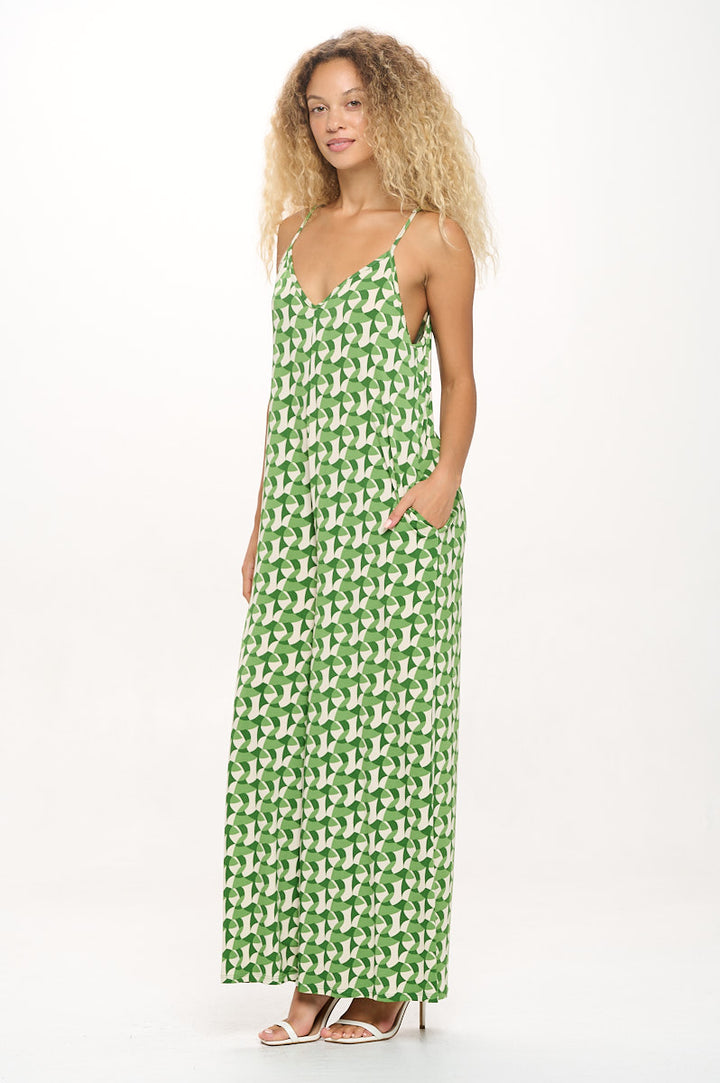 Image of West K Alaiya Knit Strappy Jumpsuit Green Geo