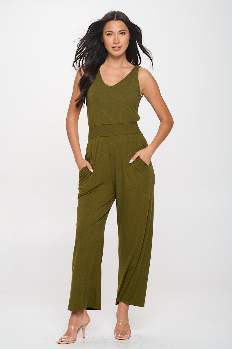 Brooklyn Ribbed V-Neck Tank Jumpsuit